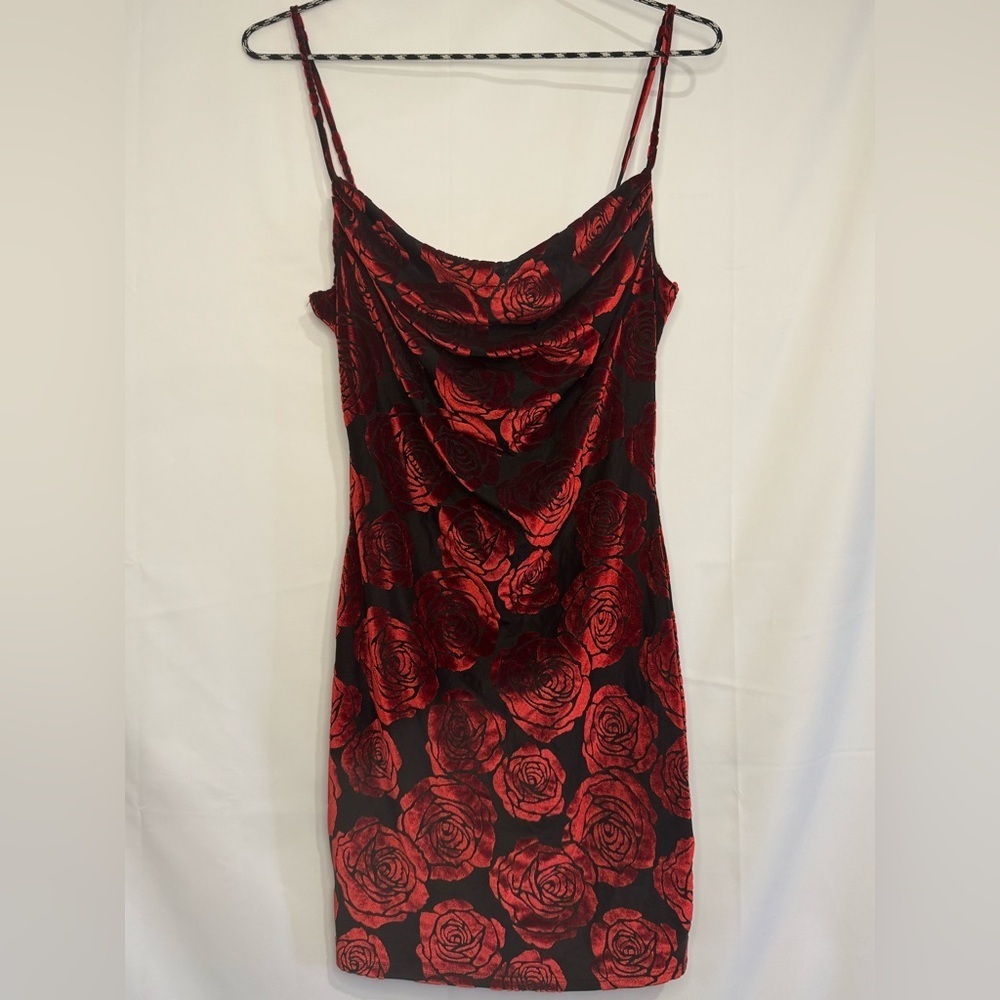 Privately Privileged (Privy) Black And Rose Velvet Mini Dress, Size Small